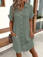 Inrosy blouse robe courte boutonnage col chemise manches courtes femme bohème décontracté ample oversized