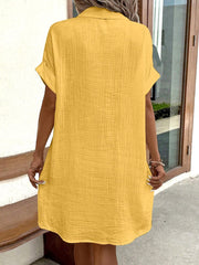 Inrosy blouse robe courte boutonnage col chemise manches courtes femme bohème décontracté ample oversized