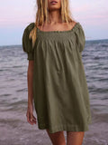 Inrosy robe courte coton manches bouffantes manches courtes femme décontracté ample de plage
