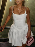 Inrosy robe courte trapèze à bretelles forme de bouton de fleur unie dos nu sans manches femme élégant de cocktail fete d'été