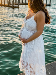 Inrosy robe de grossesse court devant longue derriere dentelle v-cou sans manches femme bohème décontracté de plage
