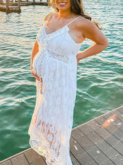 Inrosy robe de grossesse court devant longue derriere dentelle v-cou sans manches femme bohème décontracté de plage