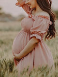Inrosy robe de grossesse coulisse taille col bateau manches courtes femme élégant boho mode enceinte shooting photo