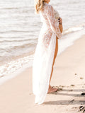 Inrosy robe de grossesse dentelle fendu manches longues femme élégant de plage enceinte photo shooting