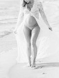 Inrosy robe de grossesse dentelle fendu manches longues femme élégant de plage enceinte photo shooting