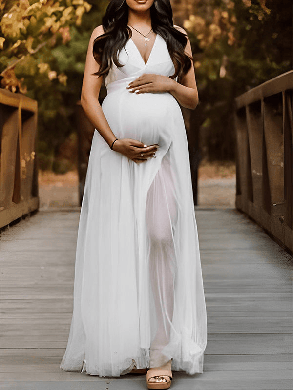 Inrosy robe de grossesse tulle fendu dos nu a fines brides v cou sans manches femme enceinte photo shooting soiree inrosy
