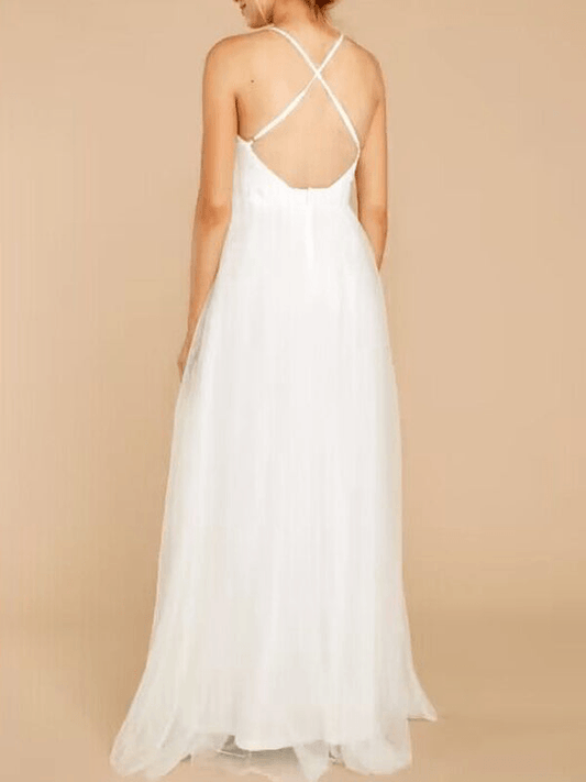 Inrosy robe de grossesse tulle fendu dos nu à fines brides v-cou sans manches femme enceinte photo shooting soirée