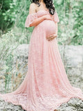 Inrosy robe de grossesse shooting photo dentelle à volantée col bateau manches courtes femme élégant bohème enceinte