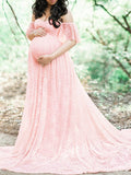 Inrosy robe de grossesse shooting photo dentelle à volantée col bateau manches courtes femme élégant bohème enceinte