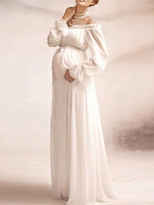 Inrosy robe de grossesse fluide ceinture col bateau manches longues femme élégant de soirée bal de promo enceinte