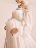 Inrosy robe de grossesse fluide ceinture col bateau manches longues femme élégant de soirée bal de promo enceinte
