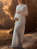 Inrosy robe de grossesse dentelle fendu le côté plissé col roulé manches longues femme élégant soirée photo shooting enceinte