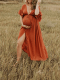 Inrosy robe de grossesse fluide boutonnage v-cou volants superposés manches courtes femme élégant photo shooting
