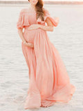 Inrosy longue robe de grossesse mousseline fluide col bateau manches courtes femme élégant de soirée cérémonie enceinte shooting