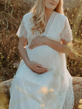 Inrosy robe de grossesse dentelle v-cou manches courtes femme élégant bohème enceinte shooting photo