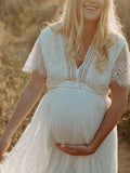 Inrosy robe de grossesse dentelle v-cou manches courtes femme élégant bohème enceinte shooting photo
