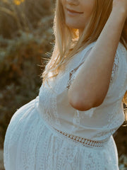 Inrosy robe de grossesse dentelle v-cou manches courtes femme élégant bohème enceinte shooting photo