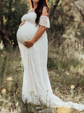 Inrosy longue robe de grossesse dentelle à volantée manches courtes femme élégant mode enceinte photo shooting