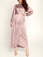 Inrosy robe de grossesse satin fendu ceinture col rond manches longues femme élégant soirée enceinte photo shooting