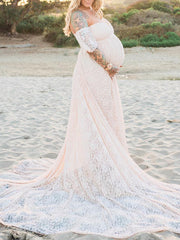 Inrosy robe de grossesse robe dentelle à volantée bustier col bateau femme doux bohème cérémonie enceinte photo shooting