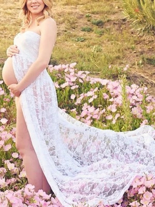 Inrosy robe de grossesse transparent dentelle fendu bustier femme élégant boho bapteme plage enceinte shooting