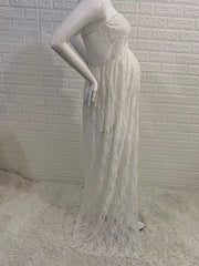 Inrosy robe de grossesse transparent dentelle fendu bustier femme élégant boho bapteme plage enceinte shooting