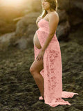 Inrosy robe de grossesse transparent dentelle fendu bustier femme élégant boho bapteme plage enceinte shooting