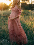 Inrosy robe de grossesse à volantée fluide coulisse taille col bateau manches courtes femme élégant bohème enceinte shooting