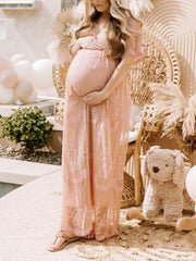 Inrosy robe de grossesse dentelle v-cou manches courtes femme élégant bohème enceinte shooting