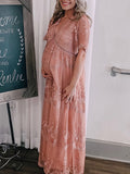 Inrosy robe de grossesse dentelle v-cou manches courtes femme élégant bohème enceinte shooting