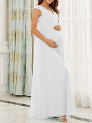 Inrosy robe de grossesse dentelle mousseline fluide dos nu v-cou sans manches femme élégant mode bal de promo enceinte invité mariage