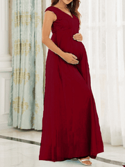 Inrosy robe de grossesse dentelle mousseline fluide dos nu v-cou sans manches femme élégant mode bal de promo enceinte invité mariage