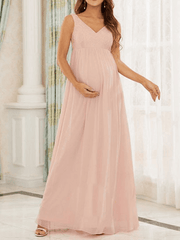 Inrosy robe de grossesse dentelle mousseline fluide dos nu v-cou sans manches femme élégant mode bal de promo enceinte invité mariage