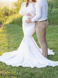Inrosy robe de grossesse à volantéesirene col rond manches courtes femme élégant enceinte photo shooting mariage