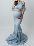 Inrosy robe de grossesse à volantéesirene col rond manches courtes femme élégant enceinte photo shooting mariage