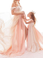 Inrosy robe de grossesse couleur dégradé mousseline tulle fendu bustier sans manches femme ample photo shooting enceinte