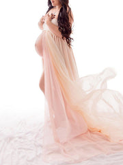 Inrosy robe de grossesse couleur dégradé mousseline tulle fendu bustier sans manches femme ample photo shooting enceinte