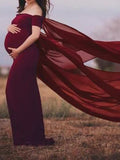 Inrosy robe de grossesse moulante mousseline v-cou manches extra longues femme élégant soirée promo enceinte photo shooting