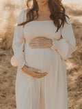 Inrosy robe de grossesse à volantée col carré manches longues femme casual mode décontracté enceinte photo shooting