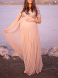 Inrosy robe de grossesse tulle brillante paillette v-cou manches courtes femme élégant cérémonie photo shooting enceinte