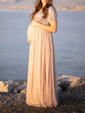 Inrosy robe de grossesse tulle brillante paillette v-cou manches courtes femme élégant cérémonie photo shooting enceinte
