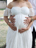 Inrosy robe de grossesse dentelle à volantée col bateau manches courtes femme élégant bohème photo shooting enceinte
