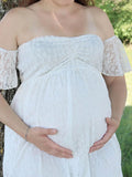 Inrosy robe de grossesse dentelle à volantée col bateau manches courtes femme élégant bohème photo shooting enceinte