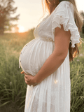 Inrosy robe de grossesse fendu fluide nœud décolleté dos v-cou manches courtes femme élégant bohème décontracté enceinte shooting