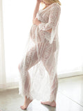 Inrosy robe de grossesse transparent unicolore dentelle coulisse taille v-cou femme mode de plage enceinte photo shooting
