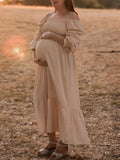 Inrosy robe de grossesse à volantée col carré manches longues femme casual mode boho décontracté enceinte shooting
