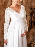 Inrosy robe de grossesse dentelle fluide v-cou manches longues femme élégant mode soirée de mariée enceinte shooting
