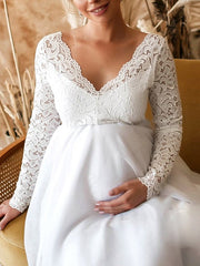 Inrosy robe de grossesse dentelle fluide v-cou manches longues femme élégant mode soirée de mariée enceinte shooting