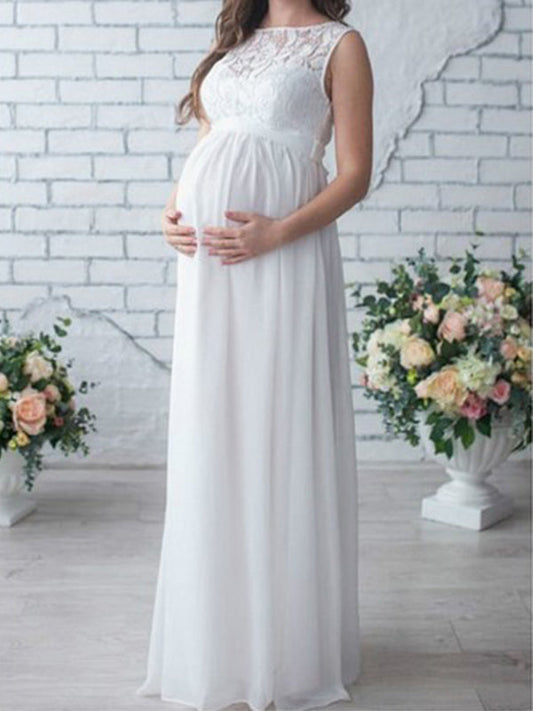 Inrosy robe de grossesse dentelle ceinture col rond sans manches femme élégant bohème de soirée enceinte shooting