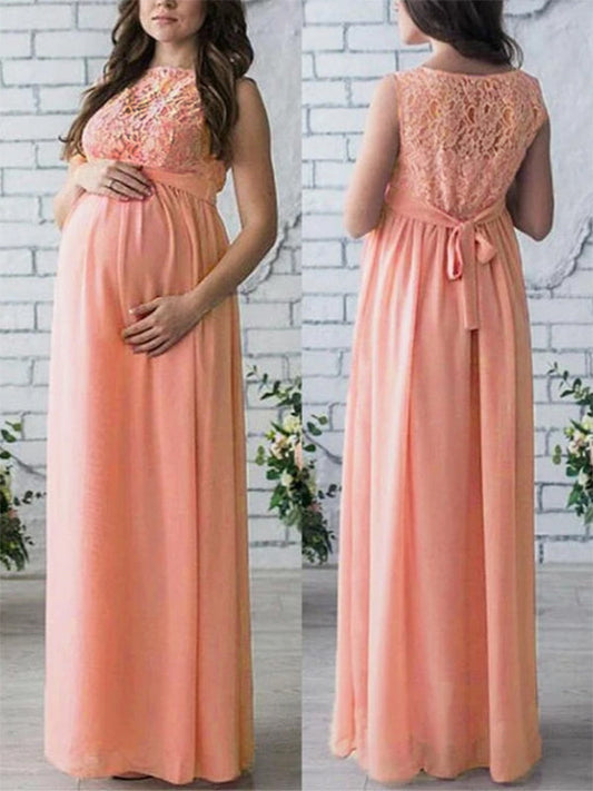 Inrosy robe de grossesse dentelle ceinture col rond sans manches femme élégant bohème de soirée enceinte shooting